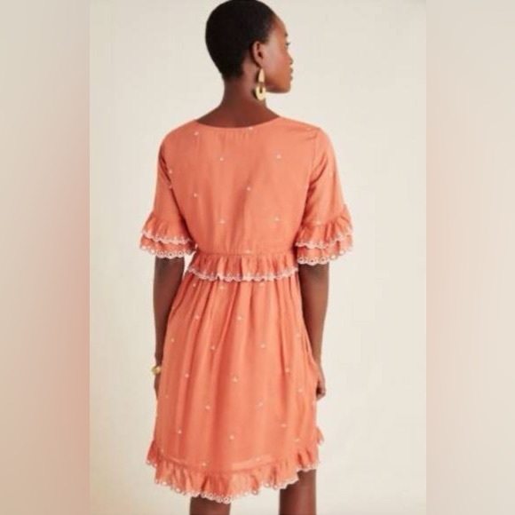 Anthropologie Samia Ruffle Embroidered Short Sleeve V Neck Tunic Dress - Picture 2 of 7